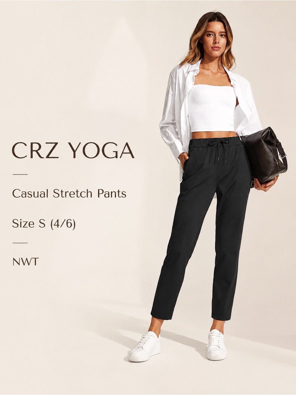 CRZ YOGA Black Drawstring Tapered Pants